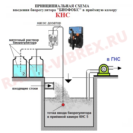 Схема применения биорегулятора БИОФОКС на КНС